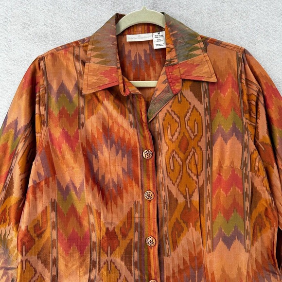 Soft Surroundings Top Womens MEDIUM Aztec Print Tribal Boho Long Sleeve Button - Picture 3 of 14